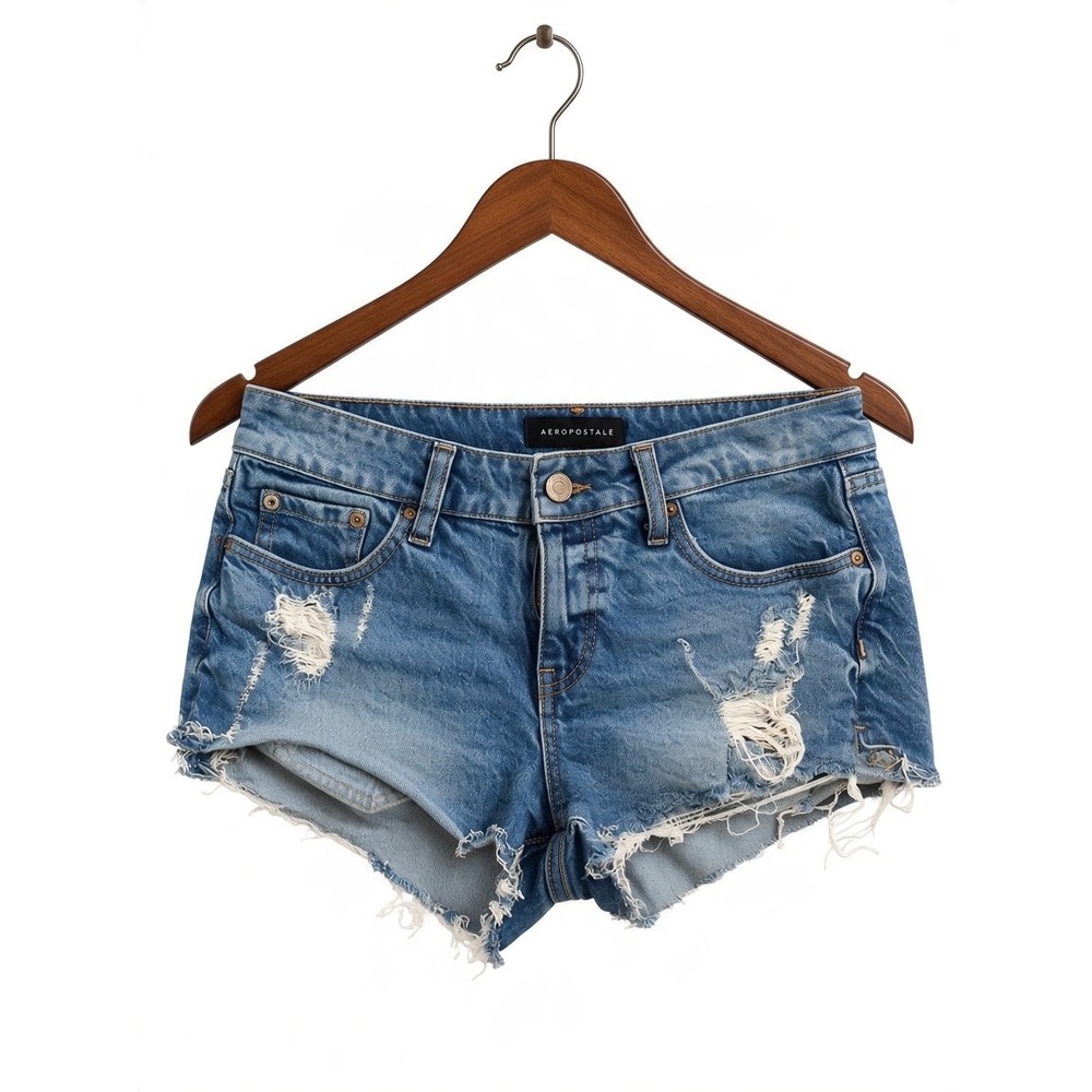 Aeropostale Vintage Low Rise Shorty Shorts Distressed Micro Y2K Denim Size 6